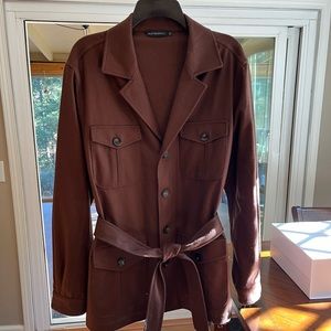 Suit Supply "Rust" Brown Belted Safari Jacket 100% Pure Wool Size 40 US